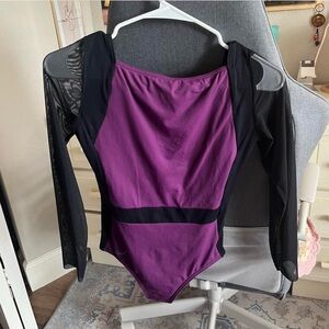 Purple and Black Long Sleeve Leotard